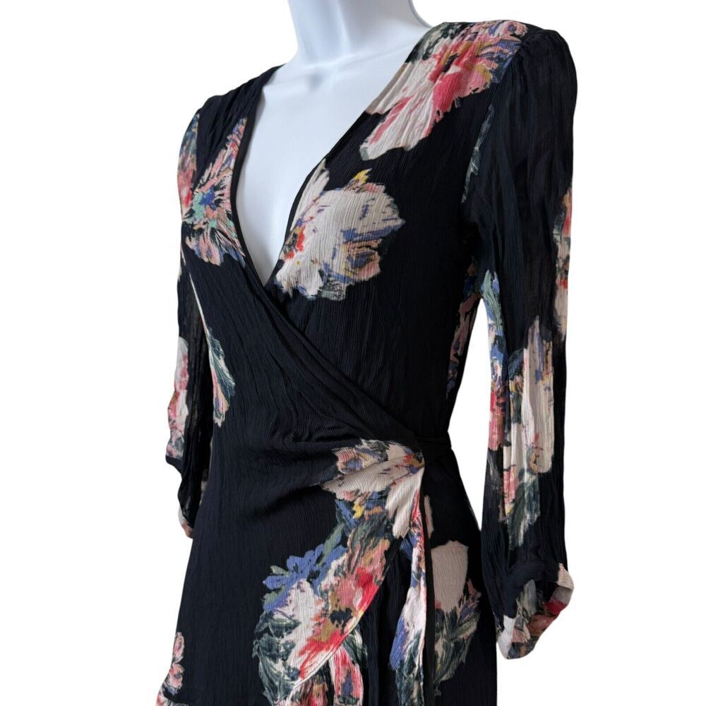 All Saints Dress Women Small Blue Dark Floral Romantic Flirtatious Ruffle Boho - Picture 6 of 12